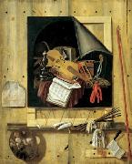 Cornelius Gijsbrechts Trompe l ail mit Atelierwand und Vanitasstillleben USA oil painting artist